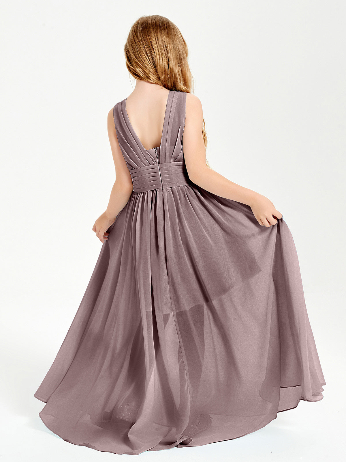 Long V-neck Junior Bridesmaid Dresses Vintage Mauve